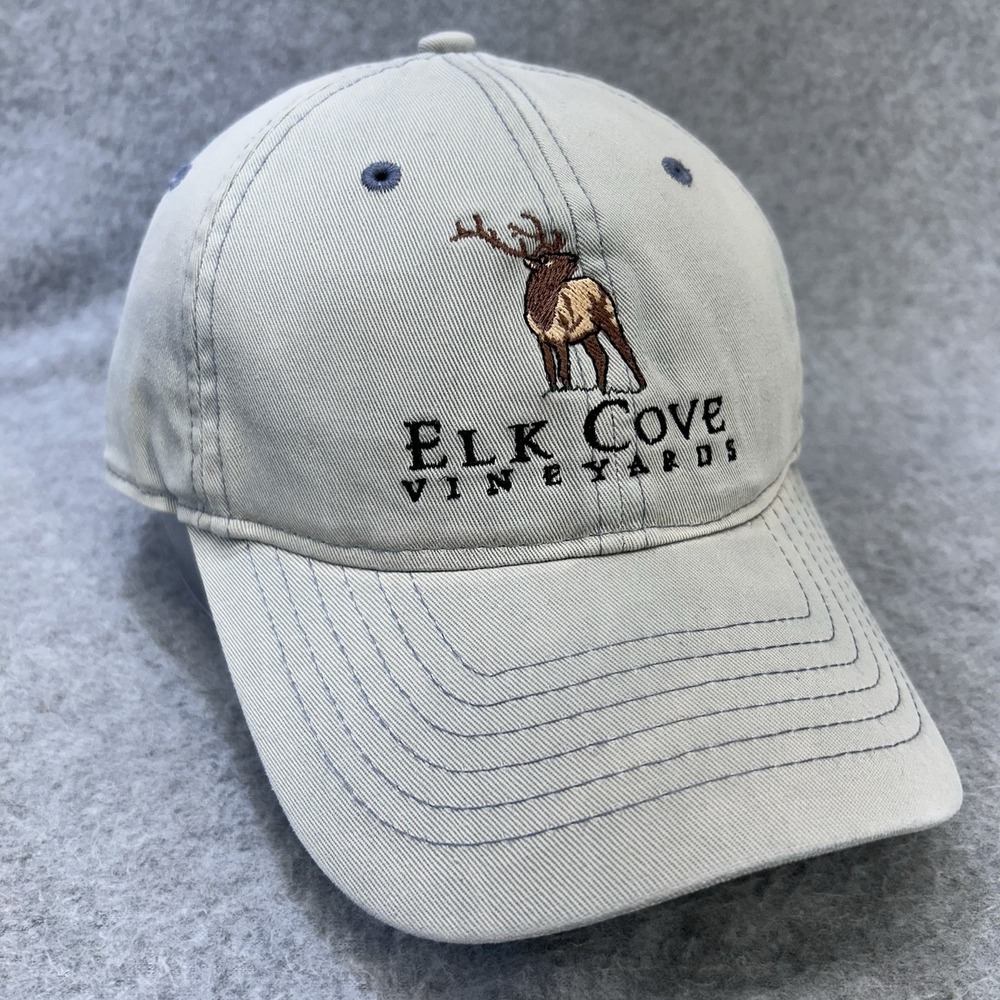 Elk Cove Vineyards Mens Gray Drift Creek Outdoors Strapback Hat Elk Logo OSFM